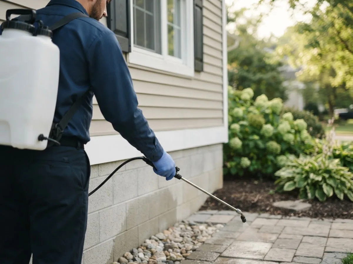 Pest control technician inspecting a home in Albia, IA